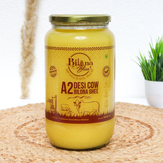 Buy A2 Desi Cow Ghee 1000ml | Bilona Method | Pure, Organic & Hand-Churned Ghee – Bilona Bliss