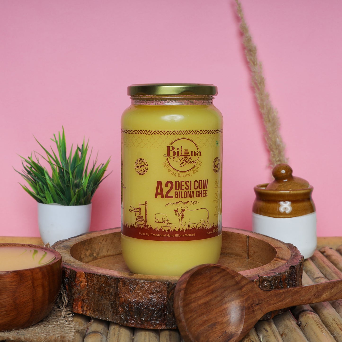 Buy A2 Desi Cow Ghee 1000ml | Bilona Method | Pure, Organic & Hand-Churned Ghee – Bilona Bliss