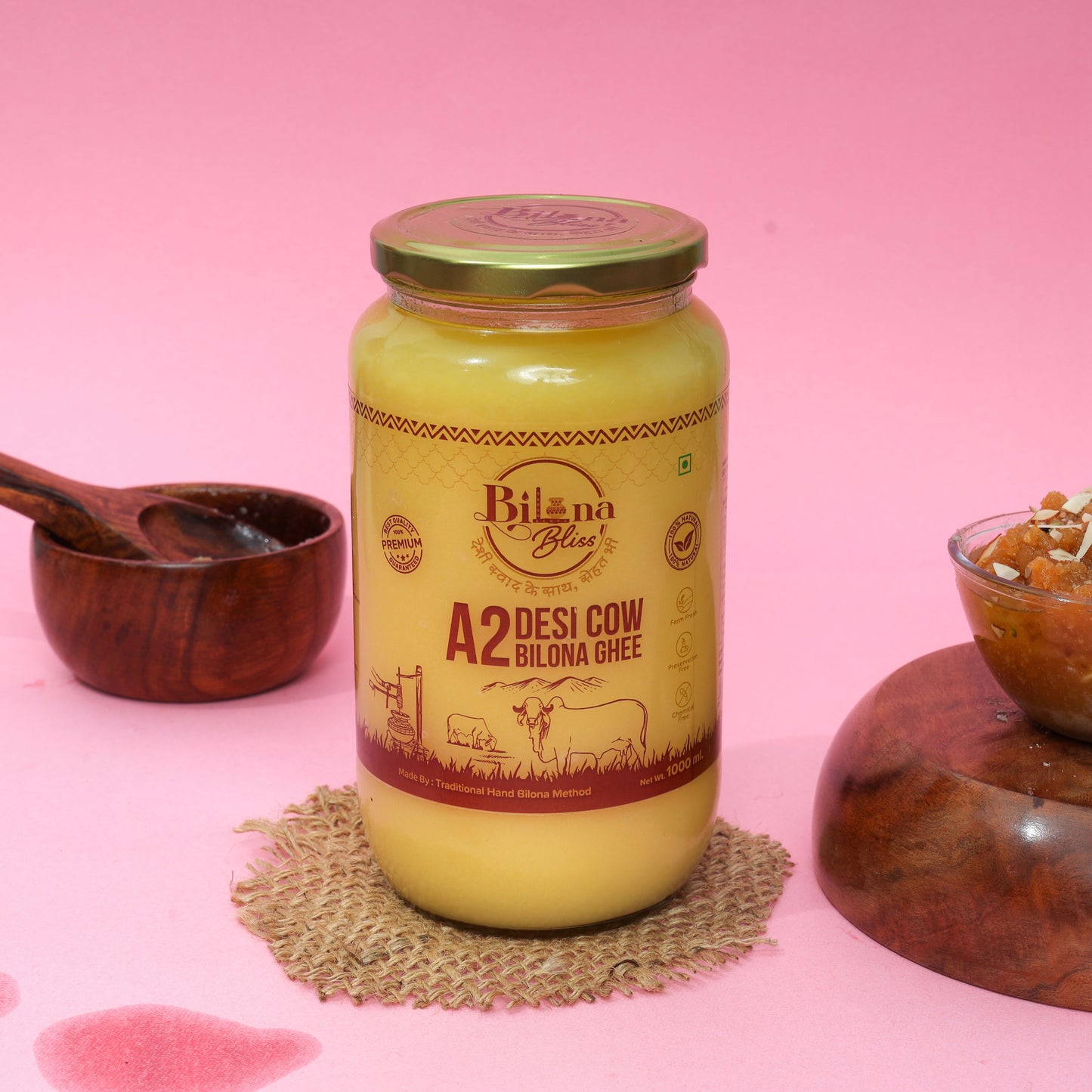 Buy A2 Desi Cow Ghee 1000ml | Bilona Method | Pure, Organic & Hand-Churned Ghee – Bilona Bliss